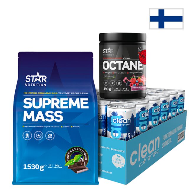 Clean Drink Suomalaiset Marjat Octane 490 g Forest Berries Supreme Mass 1530 g Minttusuklaa