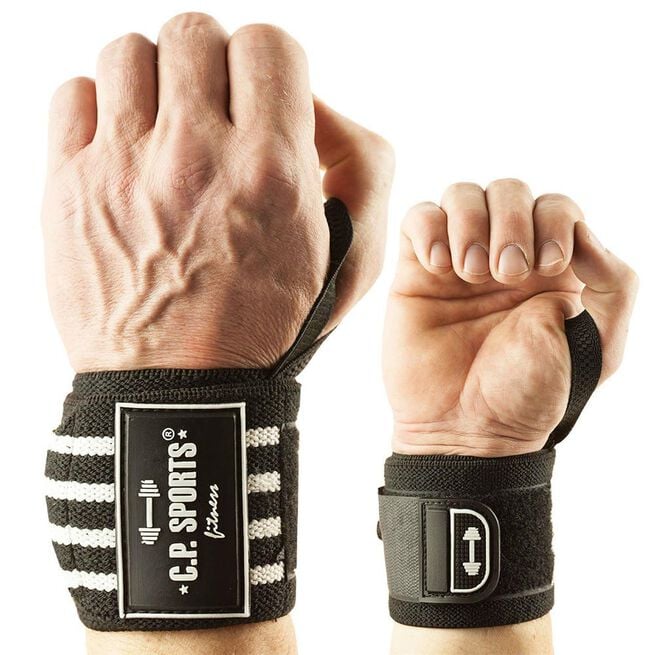 Strongman håndledsbind 50 cm Sort Hvid