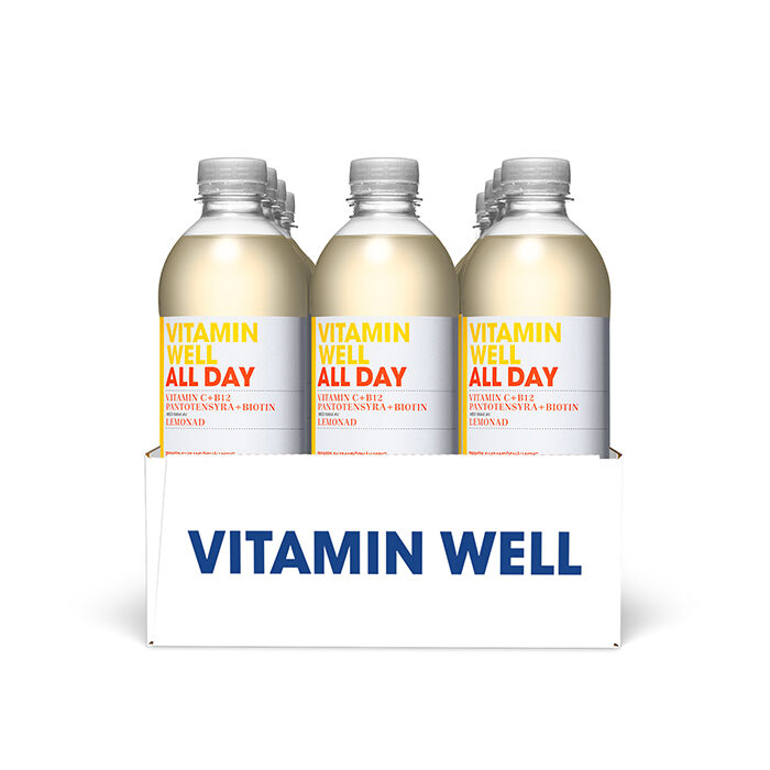 12 x Vitamin Well, 500ml, All Day Lemonad Kort datum All Day