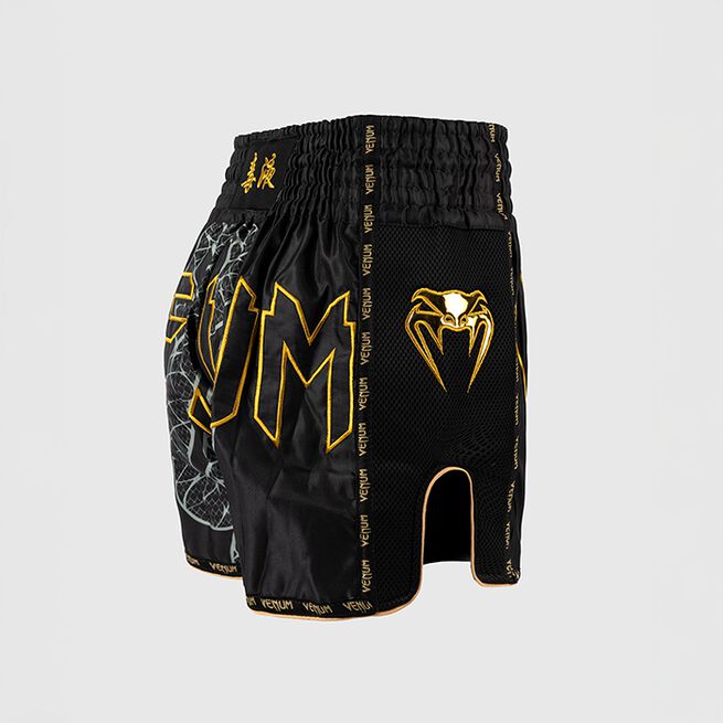 Serpenti Muay Thai-Shorts Sort Sølv Guld