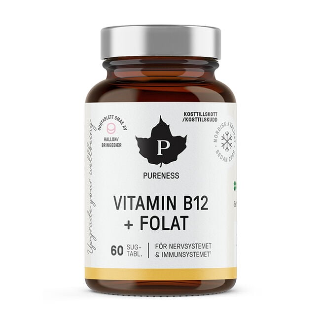 B12-vitamin + Folat, Hindbær, 60 sugetabletter