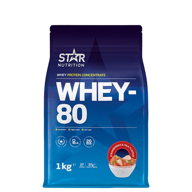 Whey-80 Valleprotein 1 kg Jordgubbar & Mjölk
