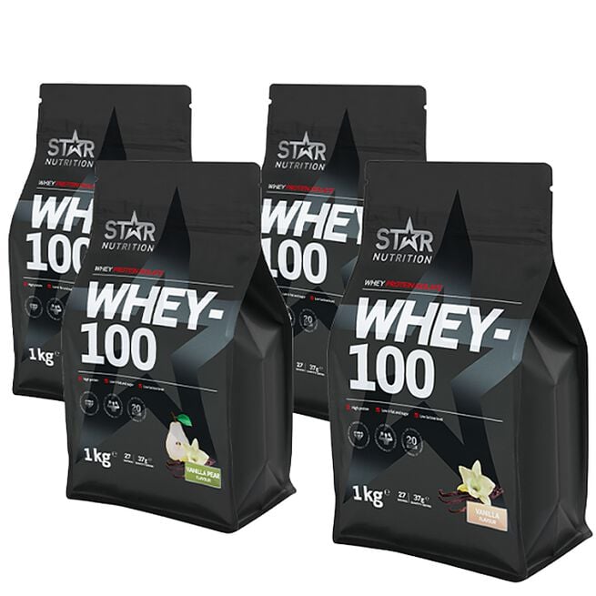 Mix&Match: 4 x Whey-100 Valleprotein 1 kg