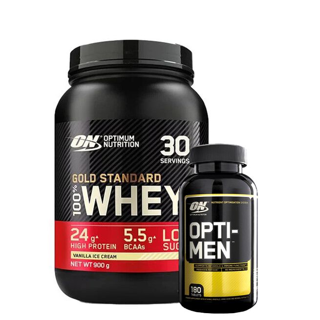 Optimum Nutrition 100% Whey Gold Standard Vassleprotein 908 g + Opti-Men 180 tabs