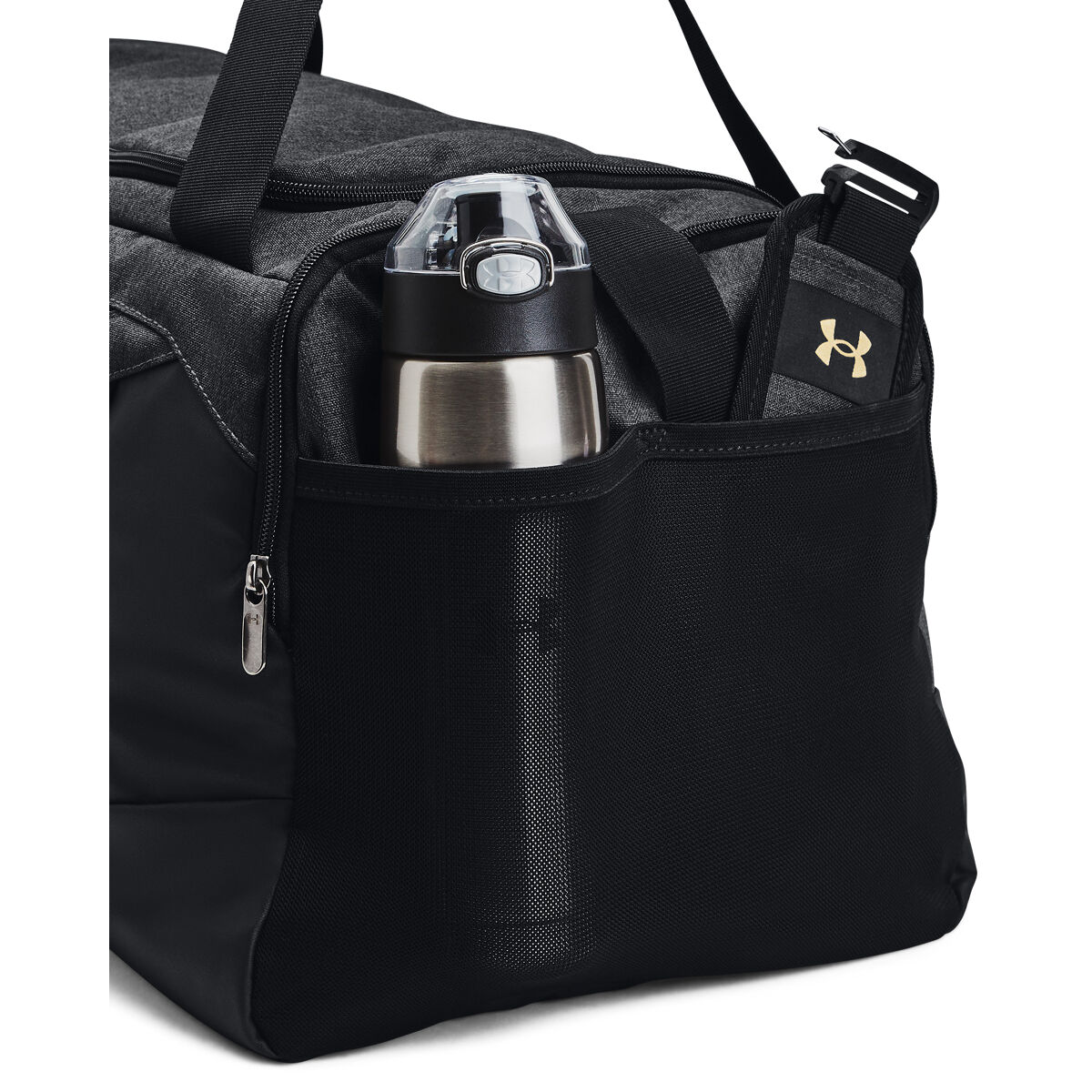UA Undeniable 5.0 Duffle Medium, Black Heather/Black/Metallic Gold