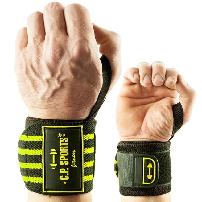 Strongman håndledsbind 50 cm Sort Gul