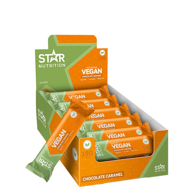 12 x Star Nutrition Vegan Protein bar, 55 g, Caramel Chocolate 