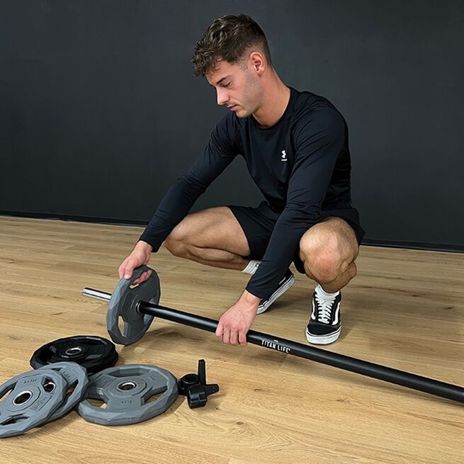 Pumpesæt vægtstang og vægtskiver 17,5 kg