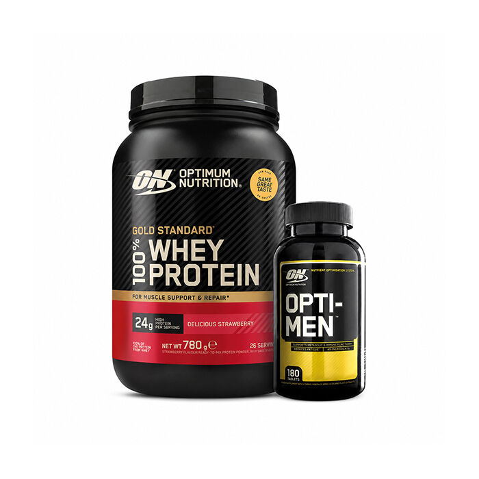 100 % Whey Gold Standard Valleprotein 700 g + Opti-Men, 180 tabletter