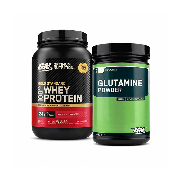 100% Whey Gold Standard Valleprotein 700 g + Glutaminpulver 630 g
