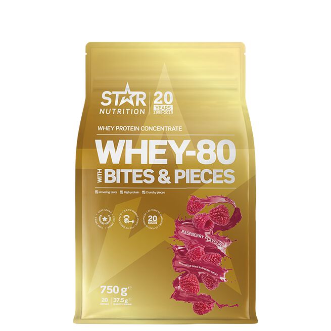 Whey-80 with bites and pieces, 750 g Rasberry with rasberry pieces