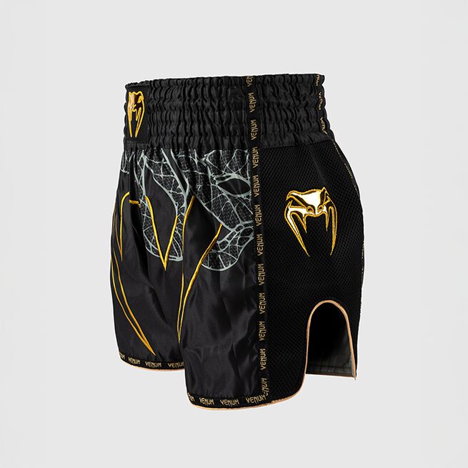 Serpenti Muay Thai-Shorts Sort Sølv Guld