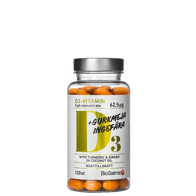 D3-Vitamin + Gurkemeje Ingefær 120 kapsler