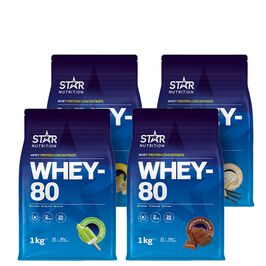 star nutrition whey-80 protein pulver Mix&Match: 4 x Whey-80 Valleprotein 1 kg