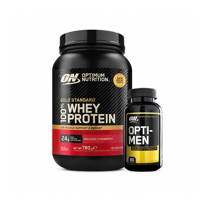 100 % Whey Gold Standard Valleprotein 700 g + Opti-Men, 90 tabletter