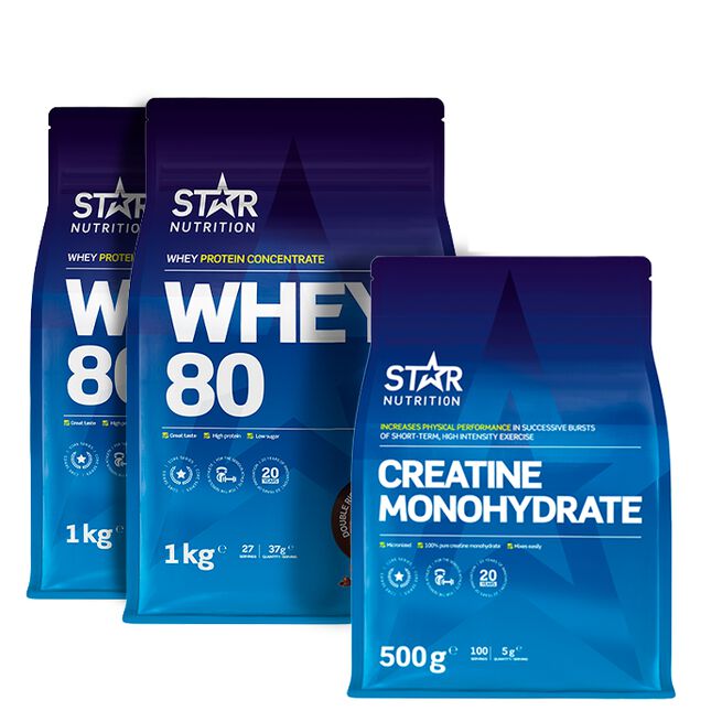 2 x Whey-80 Valleprotein + Kreatinmonohydrat