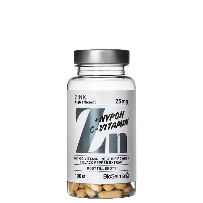 Zink 25 mg + C-vitamin & hybenpulver 100 tabletter