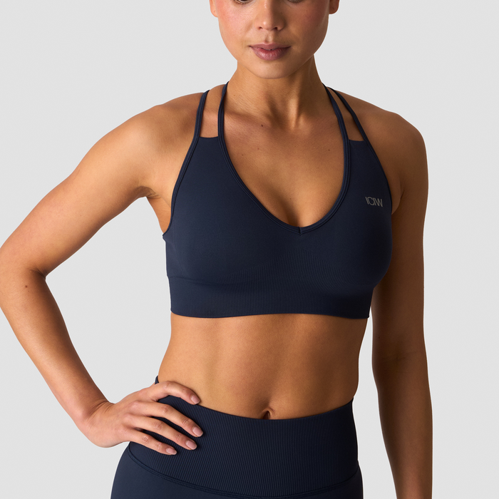 Define Seamless V‑udsk&aring;ret Sports‑BH M&oslash;rkebl&aring;