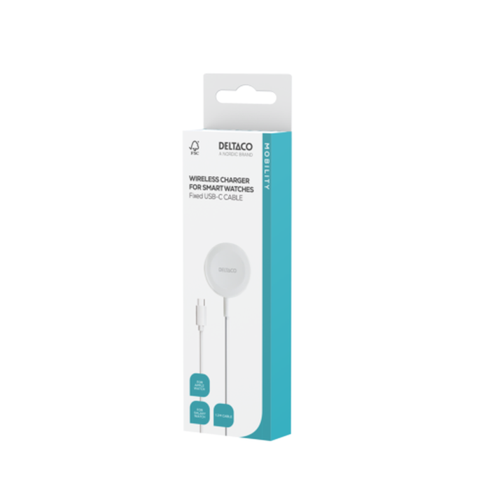 Oplader til Apple Watch og Samsung Galaxy Watch USB-C 1 m Hvid