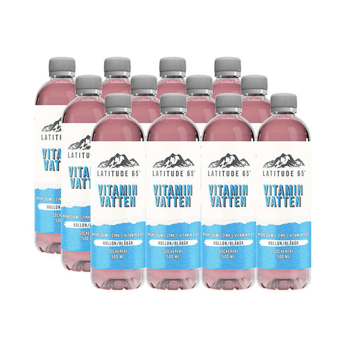 12 x Latitude 65, Vitaminvatten, 500 ml Hallon/Blåbär