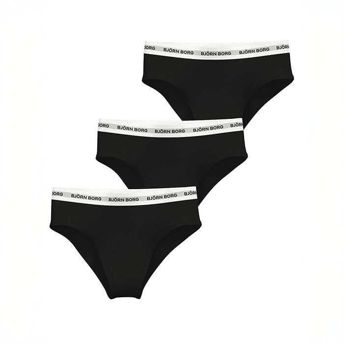 Björn Borg Trusser 3P Logo High Waist Brief Sort bomuld X-Small Dame