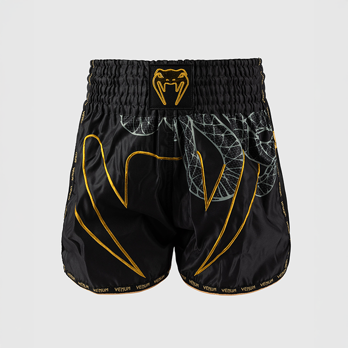 Serpenti Muay Thai-Shorts Sort Sølv Guld