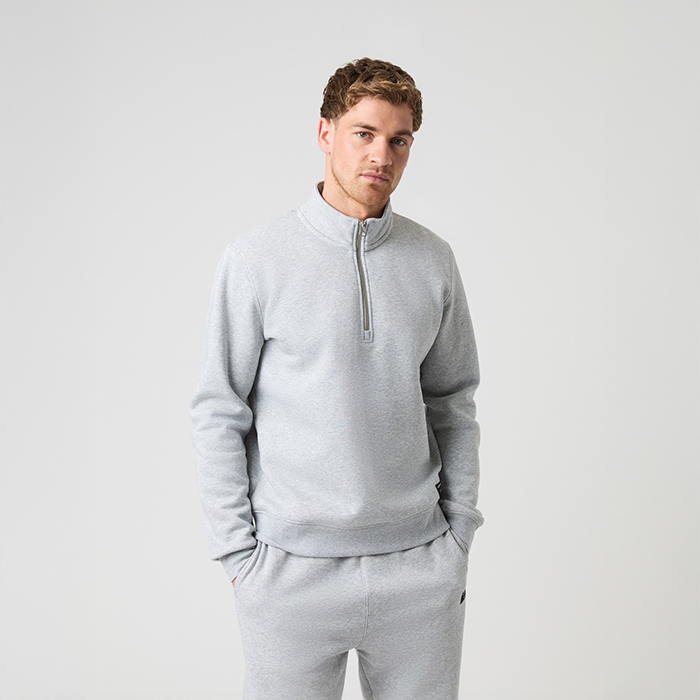 CENTRE HALF ZIP, LIGHT GREY MELANGE