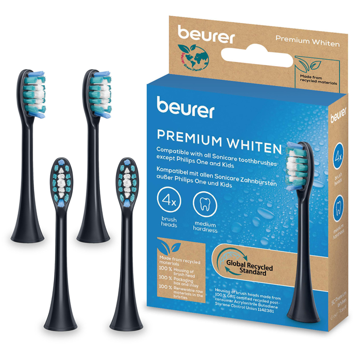 Beurer Premium Whiten Tandbørstehoveder - Sort - 4 stk.