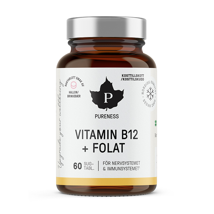 B12-vitamin + Folat, Hindbær, 60 sugetabletter