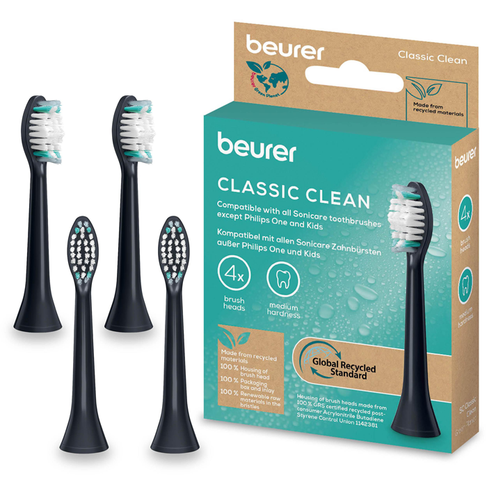 Beurer Classic Clean Børstehoveder - Sort - 4 stk.