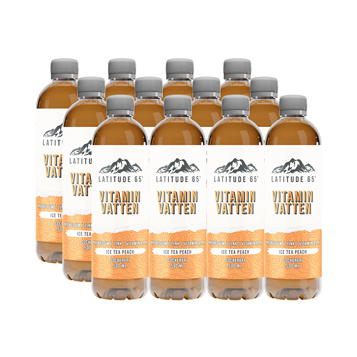 12 x Latitude 65, Vitaminvatten, 500 ml Ice tea peach