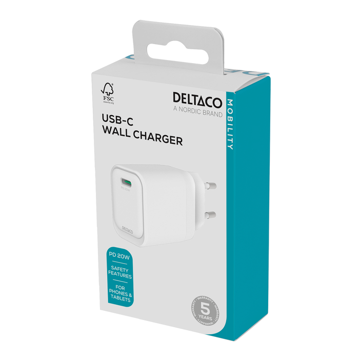 USB-C V&aelig;goplader 1 x USB-C PD 20 W Hvid