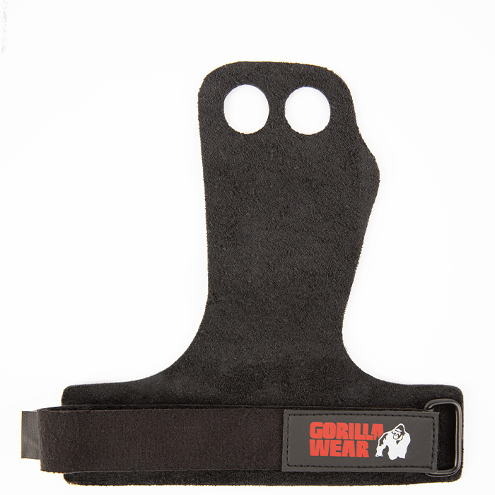 2-Hole Leather Lifting Grips, black, medium