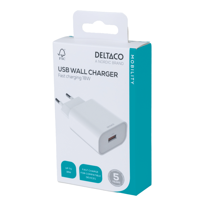 USB V&aelig;goplader 1 x USB-A 18 W Hvid
