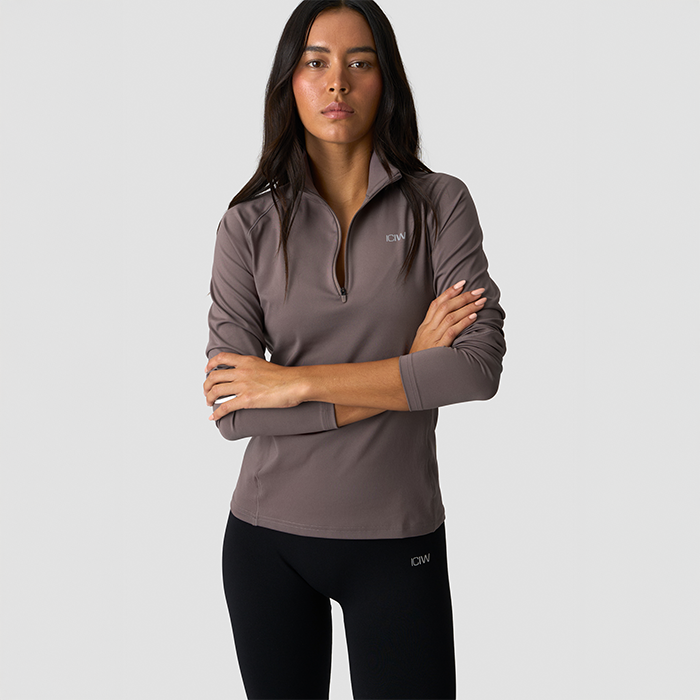 Everyday Langærmet Stribet 1/4 Zip Brun