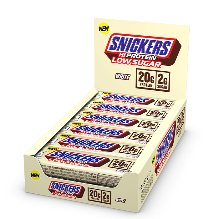 12 x Snickers High Protein Bar Low Sugar 57 g Hvid Chokolade