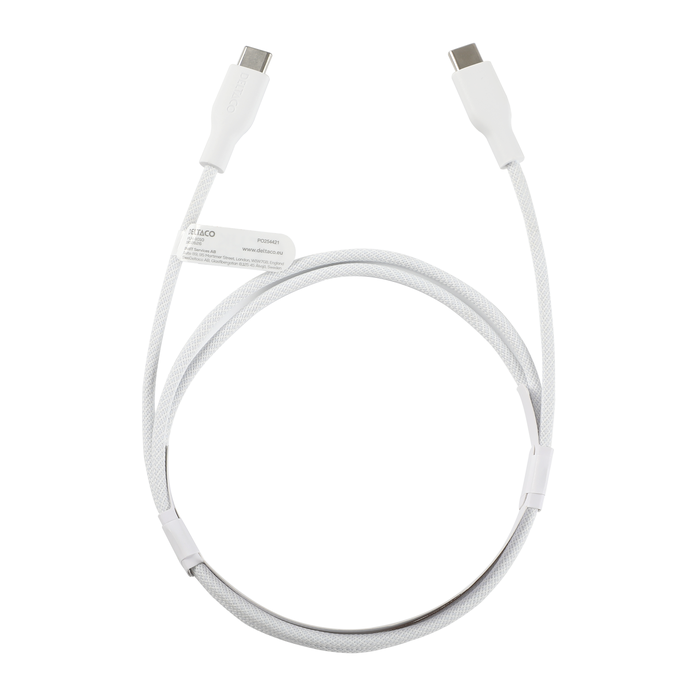 USB-C til USB-C Ladekabel Flettet 60 W 1 m Hvid