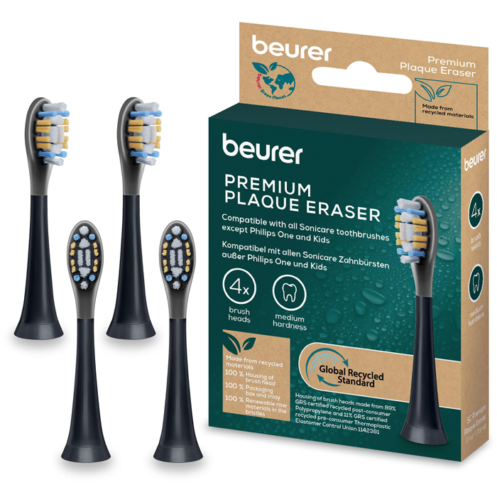 Beurer Premium Plaque Eraser Tandbørstehoveder - Sort - 4 stk. (Kompatibel med Philips Sonicare)