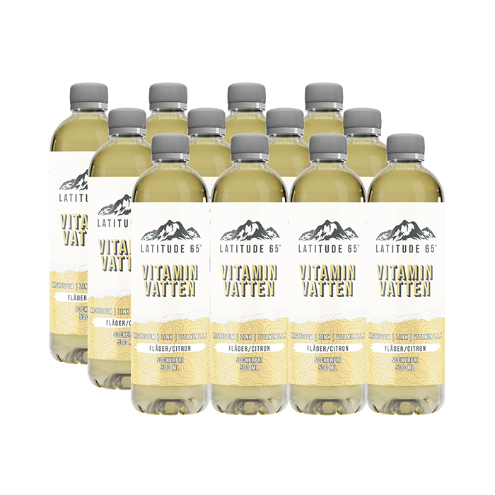 12 x Latitude 65, Vitaminvatten, 500 ml Fläder/Citron