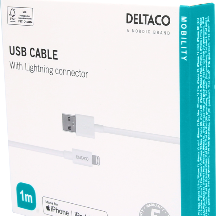 USB-A til Lightning Ladekabel 1 m Hvid