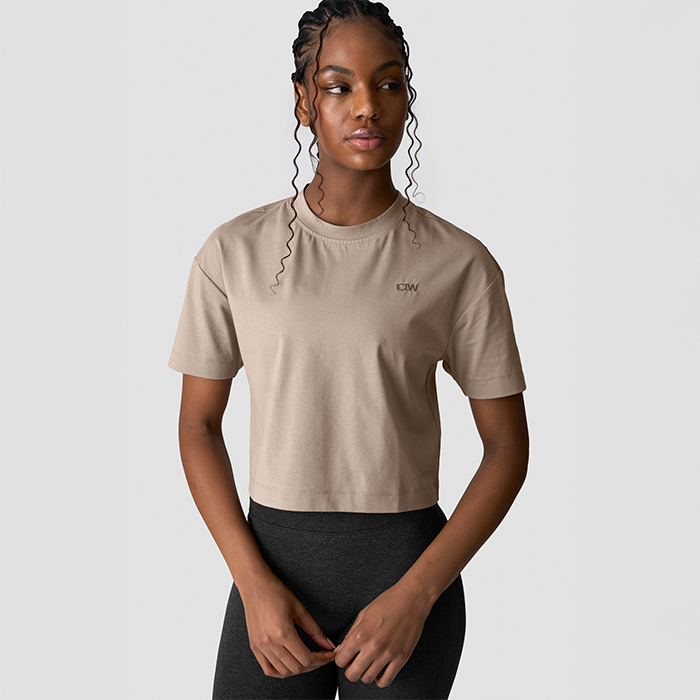 Everyday Cotton Cropped T-shirt, Greige