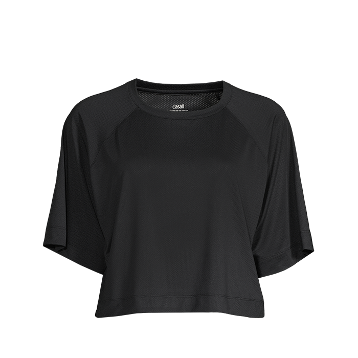Laser Mesh Crop Tee, Black