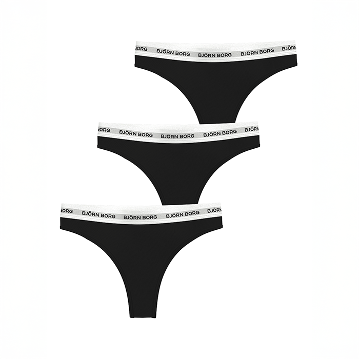 Björn Borg Trusser 3P Logo Thong Sort bomuld Medium Dame