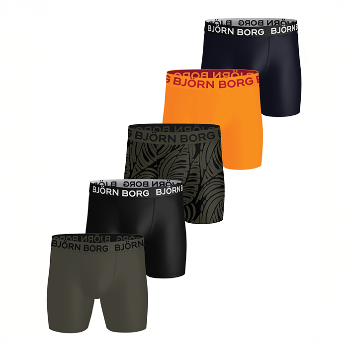 Björn Borg 5P Sports Microfiber Boxer Trunks Sort/Grøn polyester Medium Herre