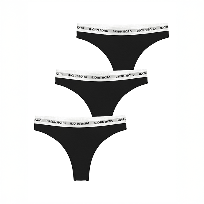 Björn Borg Trusser 3P Logo Thong Sort bomuld X-Large Dame