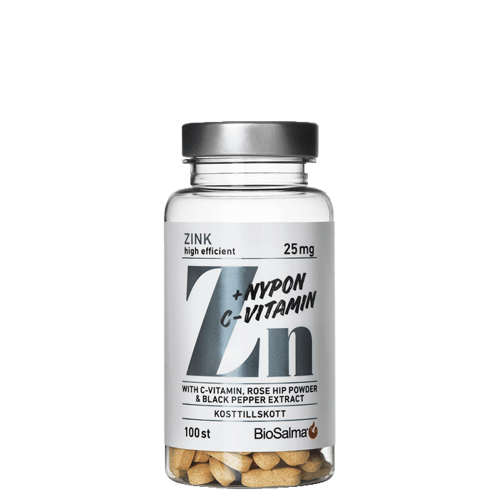 Zink 25 mg + C-vitamin & hybenpulver 100 tabletter