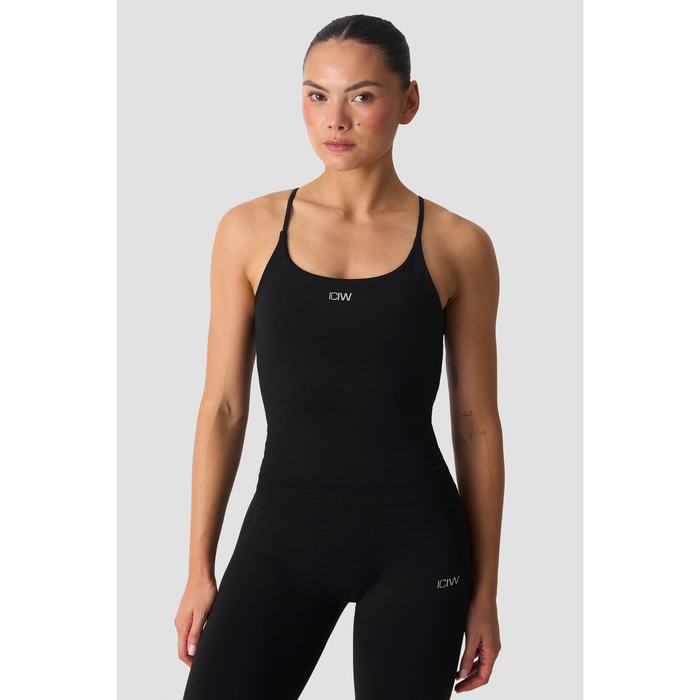 Smooth Seamless 2 i 1 Tanktop med Tynde Stropper Sort